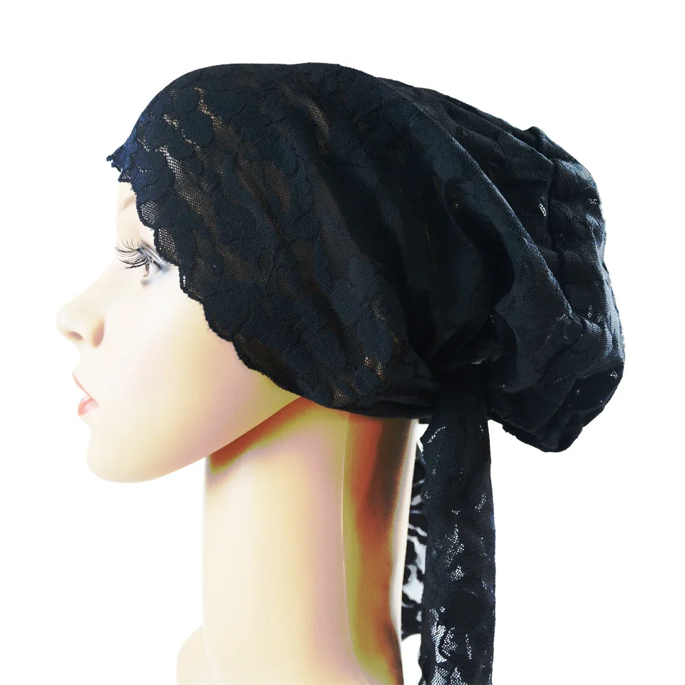 Frauen Muslimische Innere Spitze Kappe Hijab Arabische Spitze Islamische Kopfbedeckung Turban Hut Wraps Arabische Blume Spitze Turban Motorhaube Hut