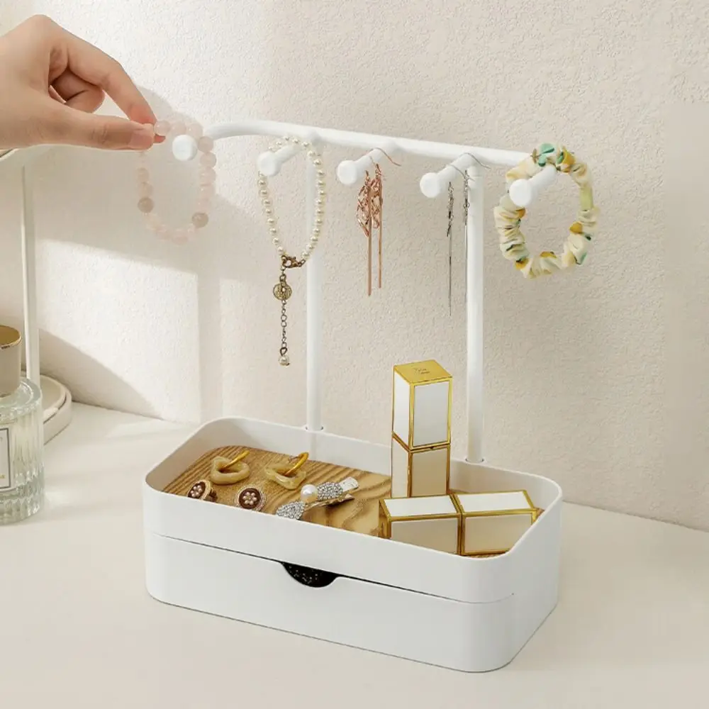 

With Tray Jewelry Display Stand Hanging Holder Save Space Earring Storage Rack PP and Wood Double Layer Jewelry Organizer Women