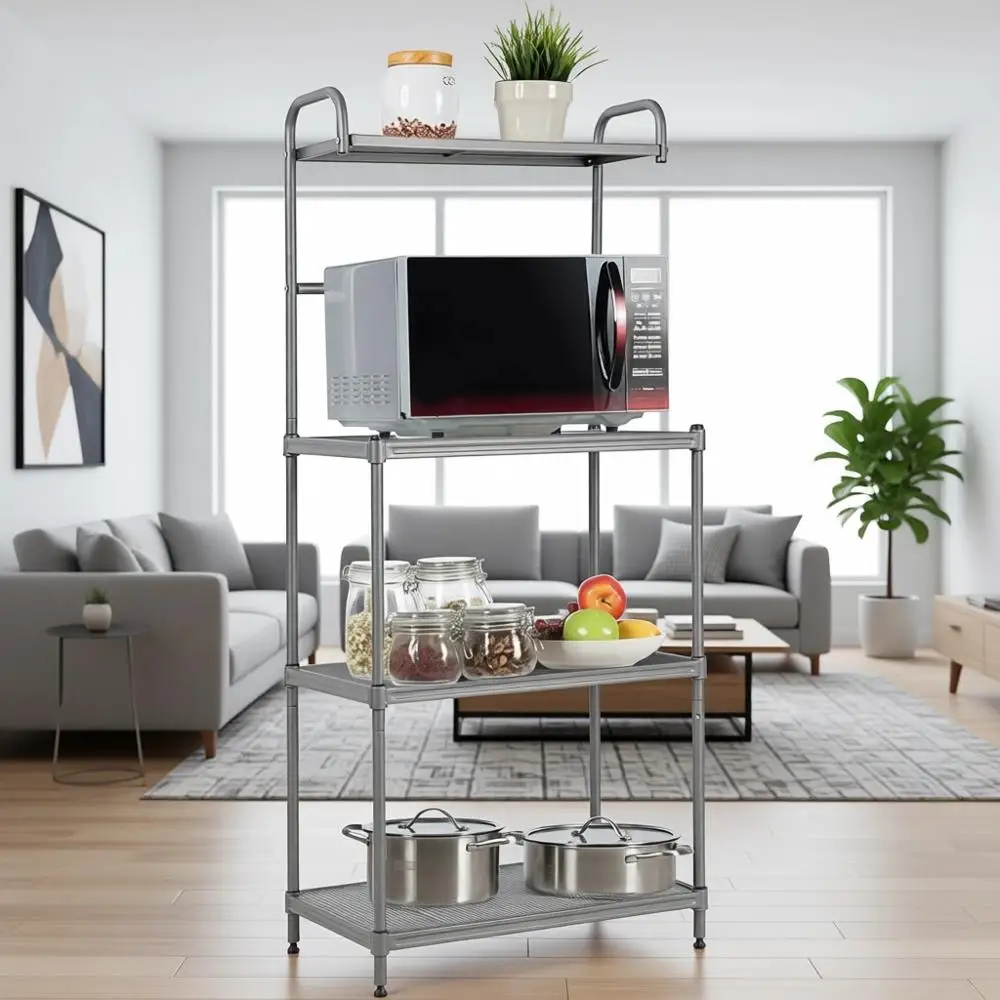 

4-ярусная металлическая кухонная полка для хранения с подставкой для микроволновки и дополнительными полками
