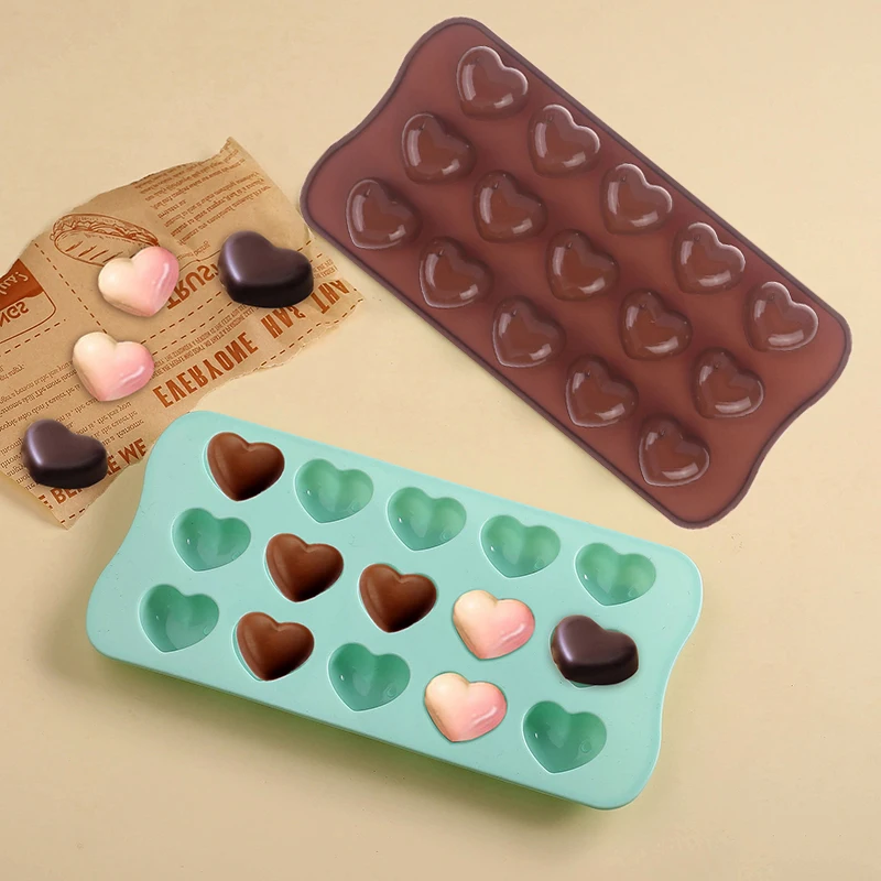 1Pc 15 Hole Three-dimensional Heart-shaped Silicone Mold DIY Chocolate Ice Grid Mousse Mold Soft Candy Baking Mold