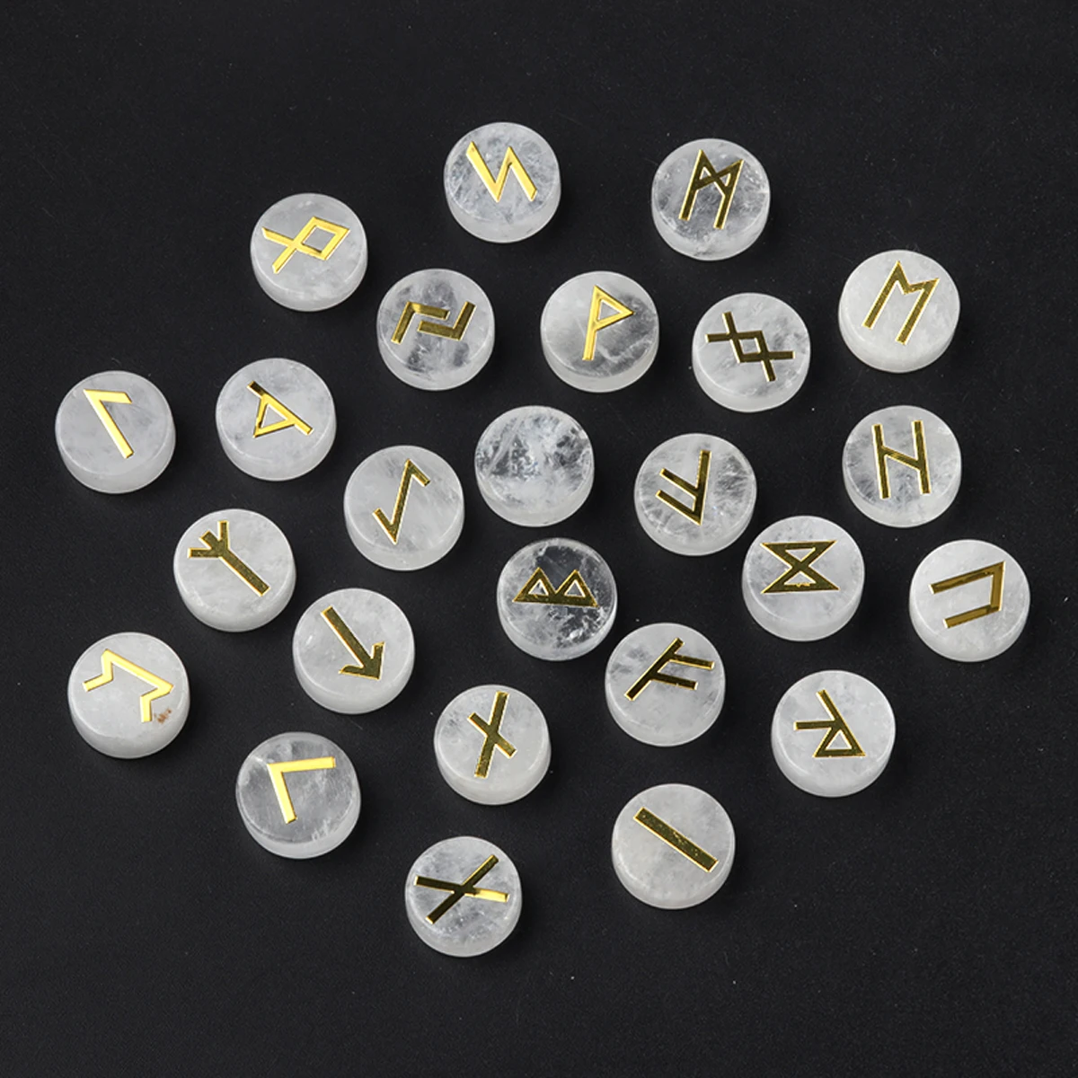 25pcs/set Natural Stone Crystal Agate Lun Letter Perforated Round Plate Healing Gemstone Home Stone Decorations Ornaments
