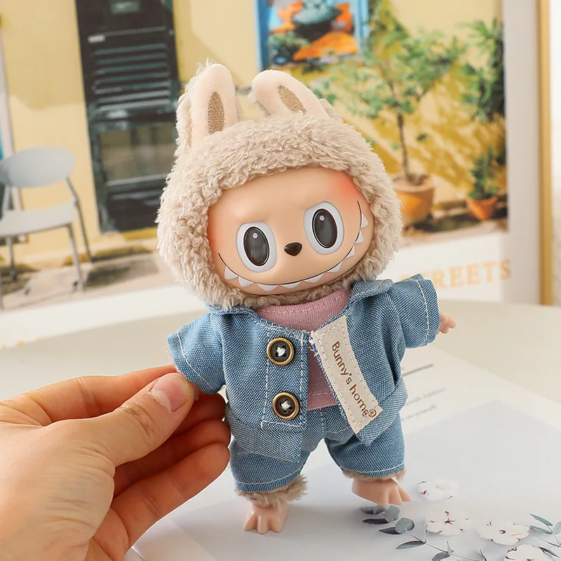 17cm Plush Doll's Clothes The Monster Labubu Outfit Accessories Clothing DIY Kids Gift Boys Suit Jacket T-shirt 3 Pcs Set FJ12A