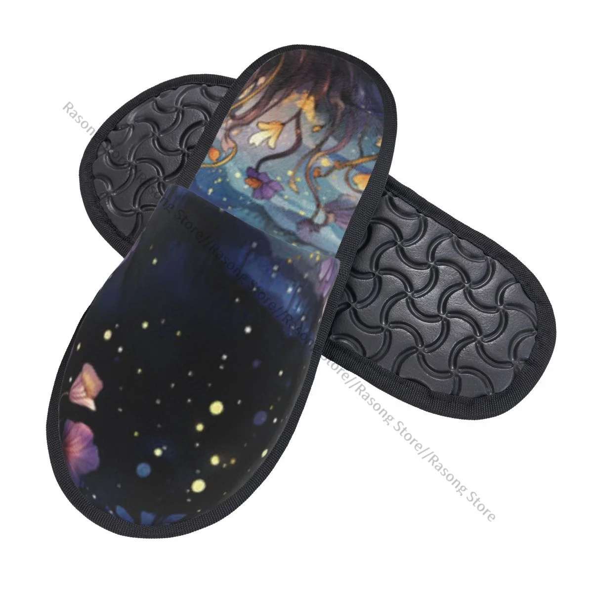 Winter Women Men Non-Slip Flat Slippers Floral Background Flower Image Indoor Fur Soft Warm Shoes