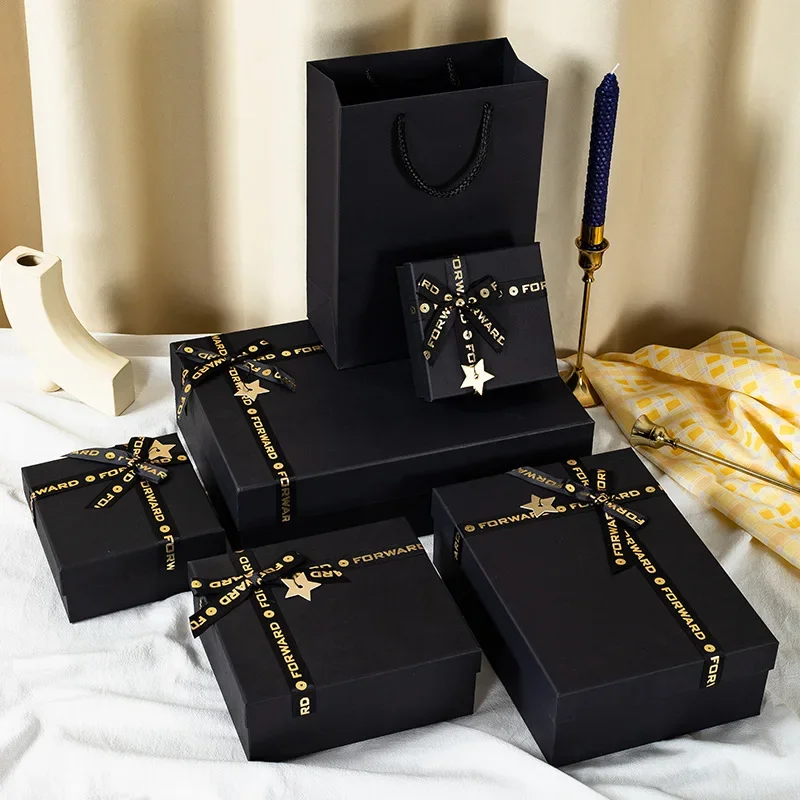 Multiple Sizes Large Black Gift Box Valentine\'s Day Birthday Gift Packaging Box Paper Jewelry Box with Bow