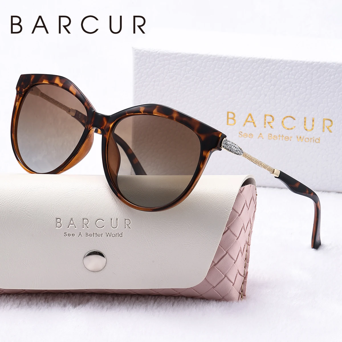 BARCUR Round Polaried Sunglasses Fashion Ultra Light Cat Eye PC Frame Multiple Colors Choose Women Sunglasses Gift Box Package