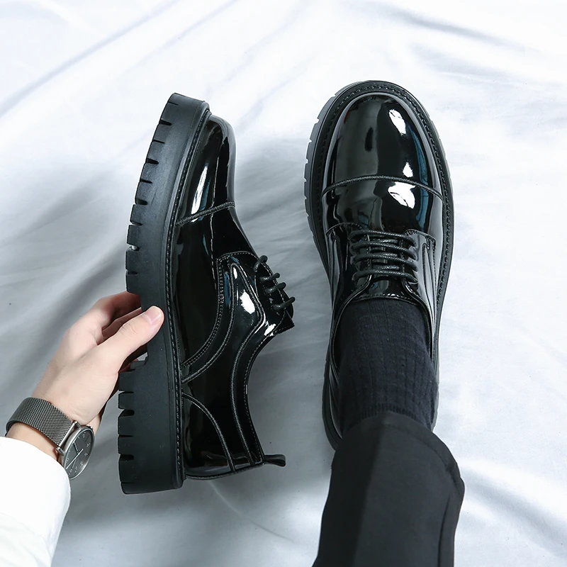 Men\'s Luxury Thick Bottom Platform Loafers Casual Shoes New Black White Shoes Hair Stylist Man Leather Shoe Spring and Autumn