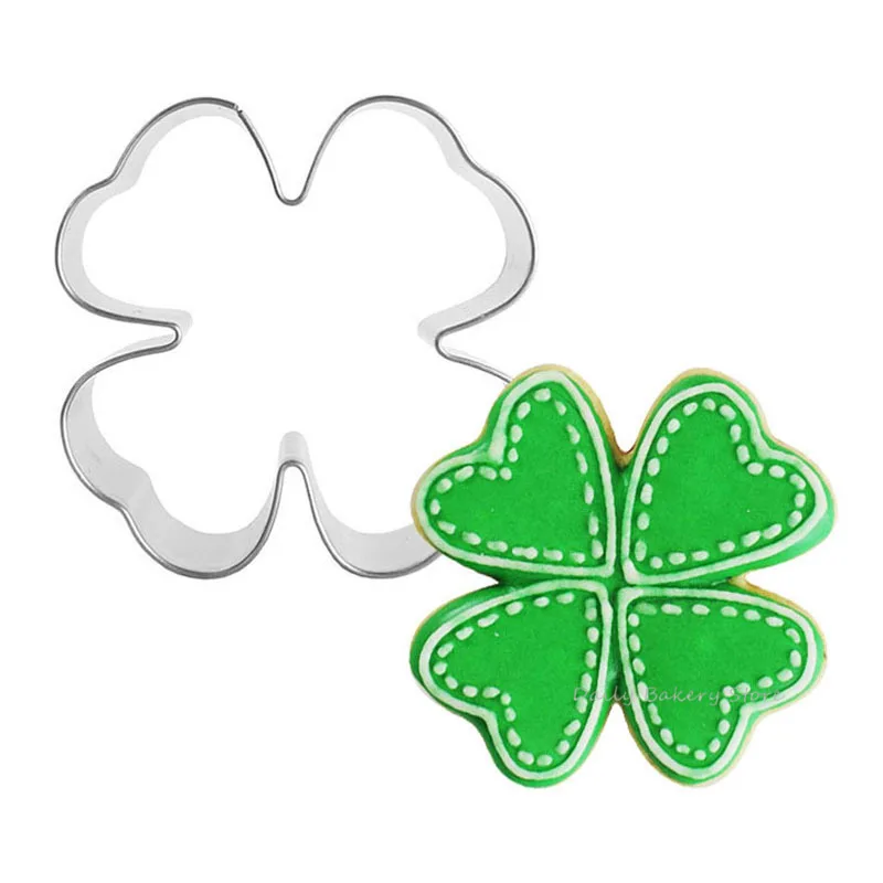 Moldes para galletas del Día de San Patricio, moldes para galletas de pétalos de trébol de 4 hojas, cortadores de galletas para hornear, molde para cortar galletas de mantequilla Fondant