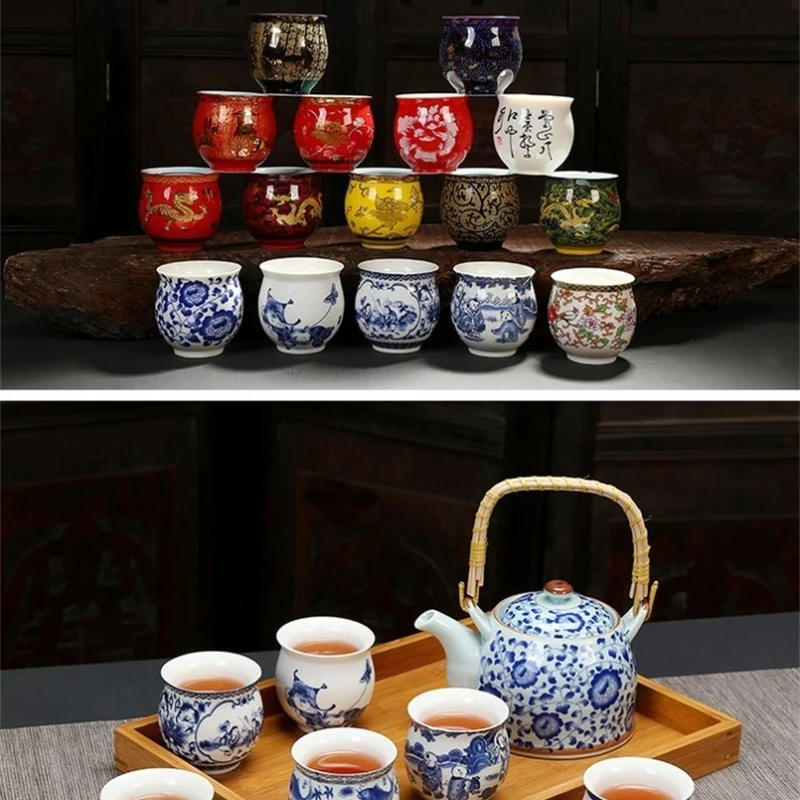 Ceramic Porcelain Tea Coffee Yerba Mate Cup Teaware Drinkware Kung Fu Tea Cup Set Double-layer Insulation Water Cup