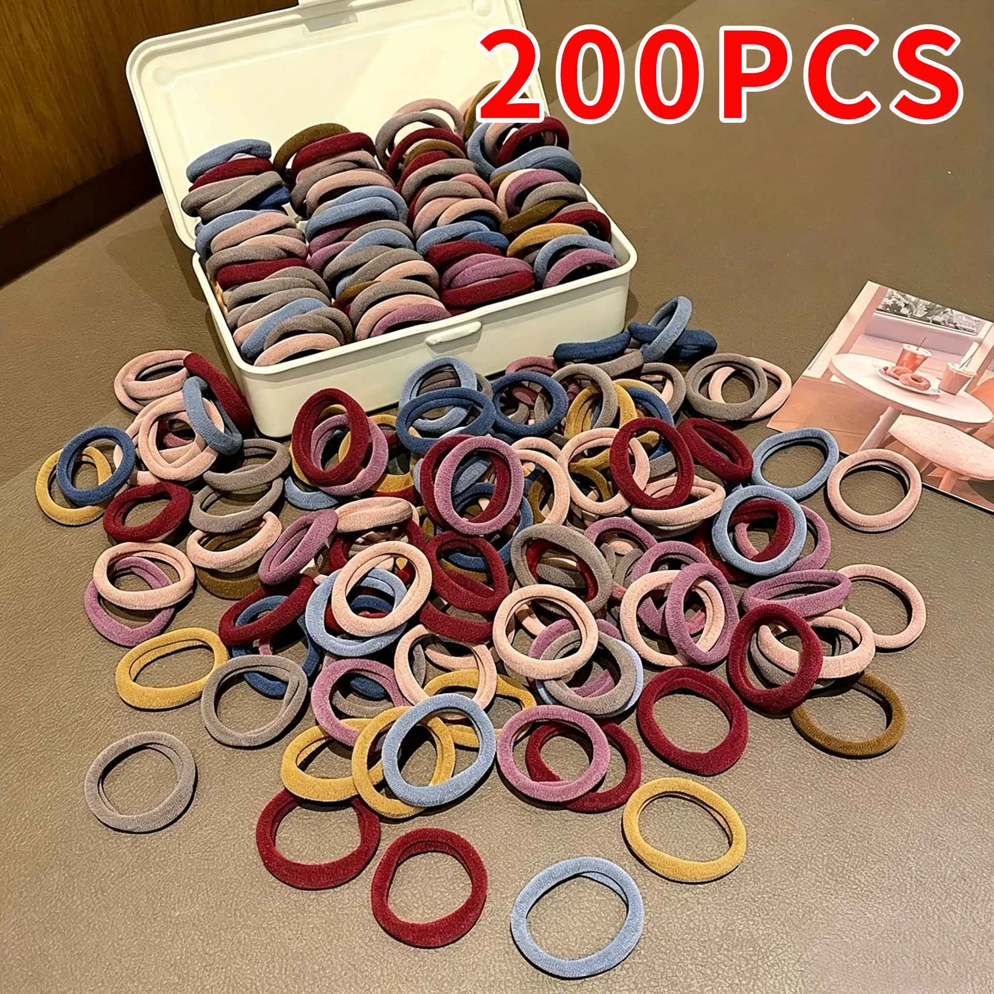 200 Mixed-Color Large Hair Ties, High Elasticity, Minimalist Style, Suitable for Women, Perfect for Casual Ponytails and Hair Accessories, a Great Value Pack Worth Buying, Ideal for Family Purchases