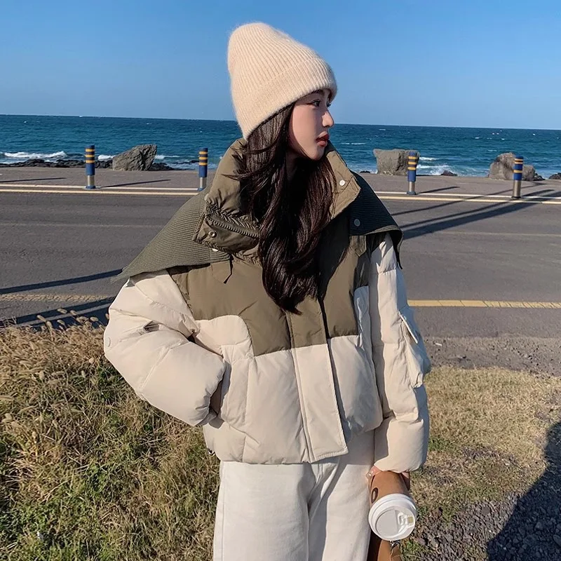 

Короткая пуховая куртка с хлопковой подкладкой и шалью из ленты, женские зимние парки 2025 года, новые парки