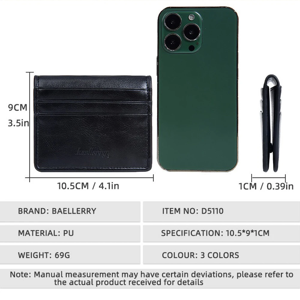 محفظة Baellerry Vintage Snap للرجال، حامل بطاقات ثنائي الطي من جلد البولي يوريثان رفيع للغاية - تصميم مشبك نقود بجيب أمامي نحيف