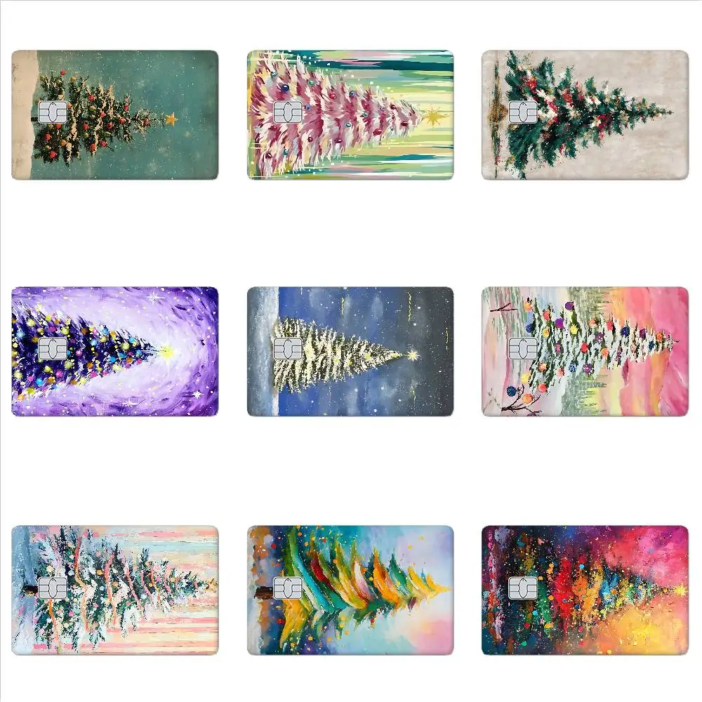 Abstruct Christmas Tree Card Stickers Cartoon Decorative Small Waterproof Chip 4PCS Card Sticker New Anti-Scratch
