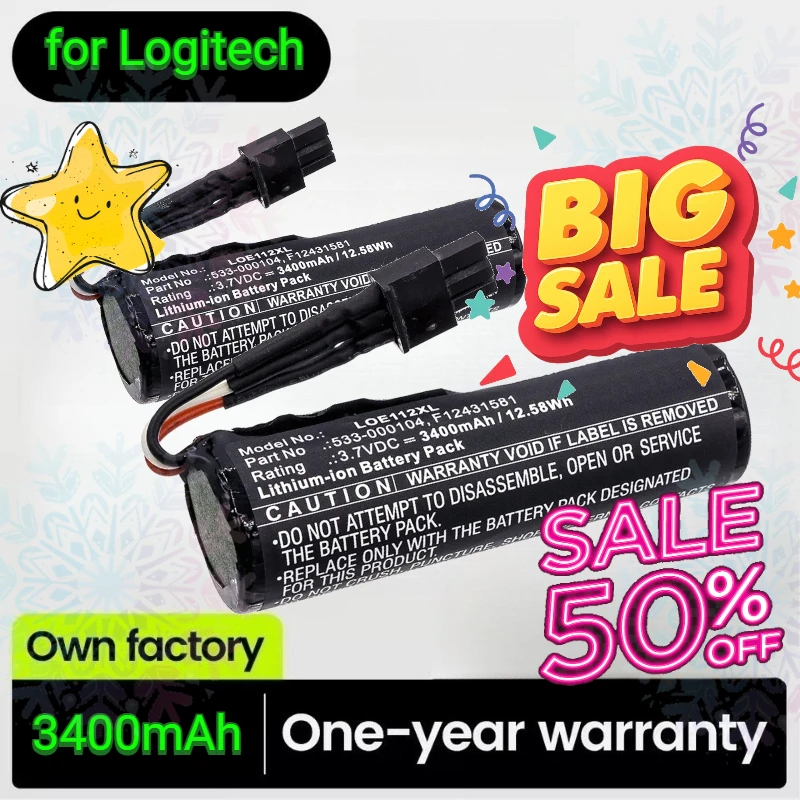 

533-000104 F12431581 Speaker Battery for Logitech S00166 UE Ultimate MegaBoom 2 UE Kora Boom S-00122 S00151 Ears Boom2 3400mAh