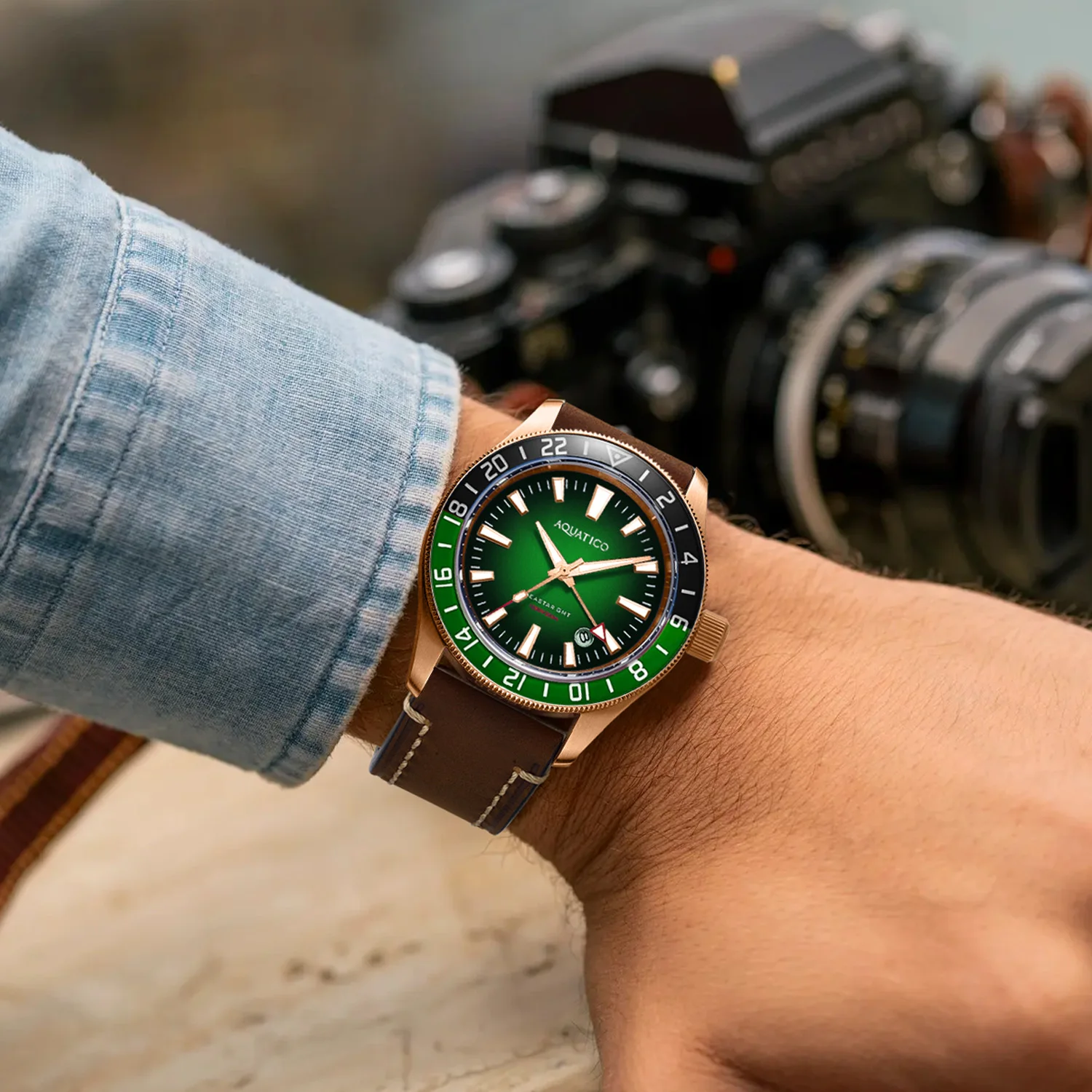 Bronze Sea Star GMT Green Dial Green and Black Bezel Inlay