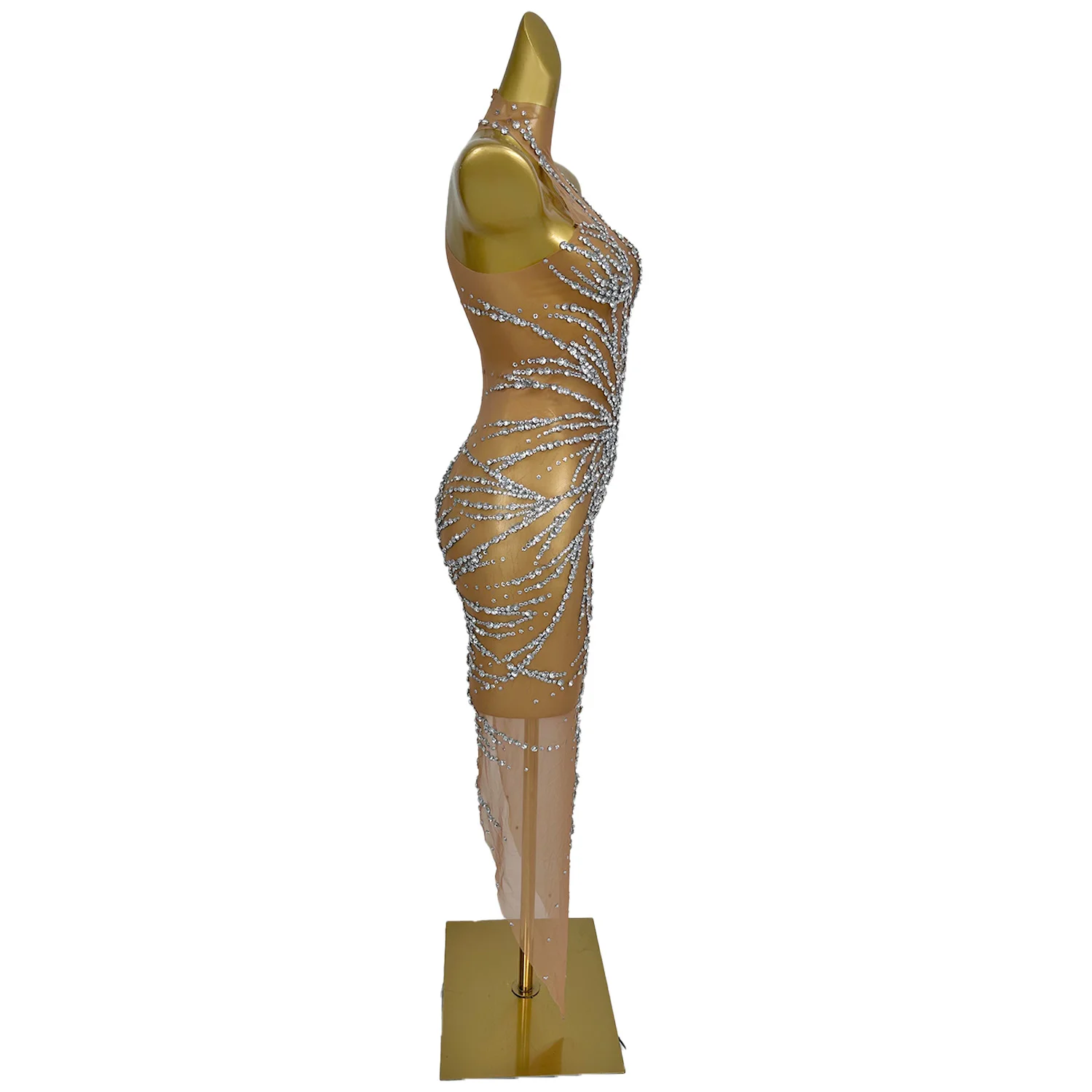 

Women Sexy Diamonds Design Long Dress Shiny See Through Stage Show Wear Celebrate Club Performance Singer Costume Shucha