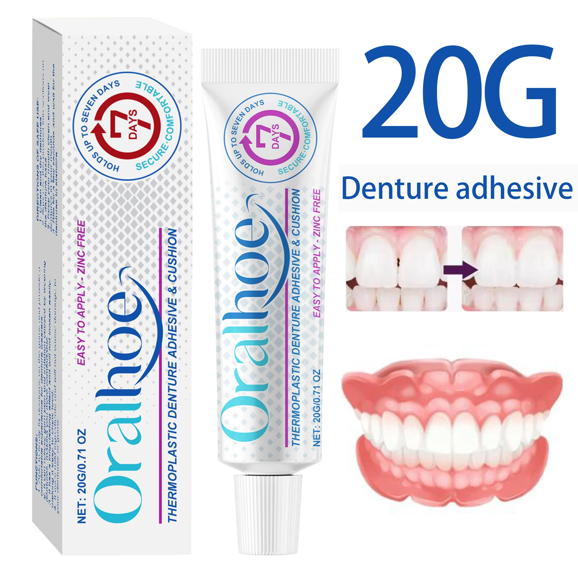 Oralhoe Denture Adhesive Cream Particularly Sturdy False Teeth Glue for Dentures Fixing Prevent Loosen Temporary Dental Adhesive