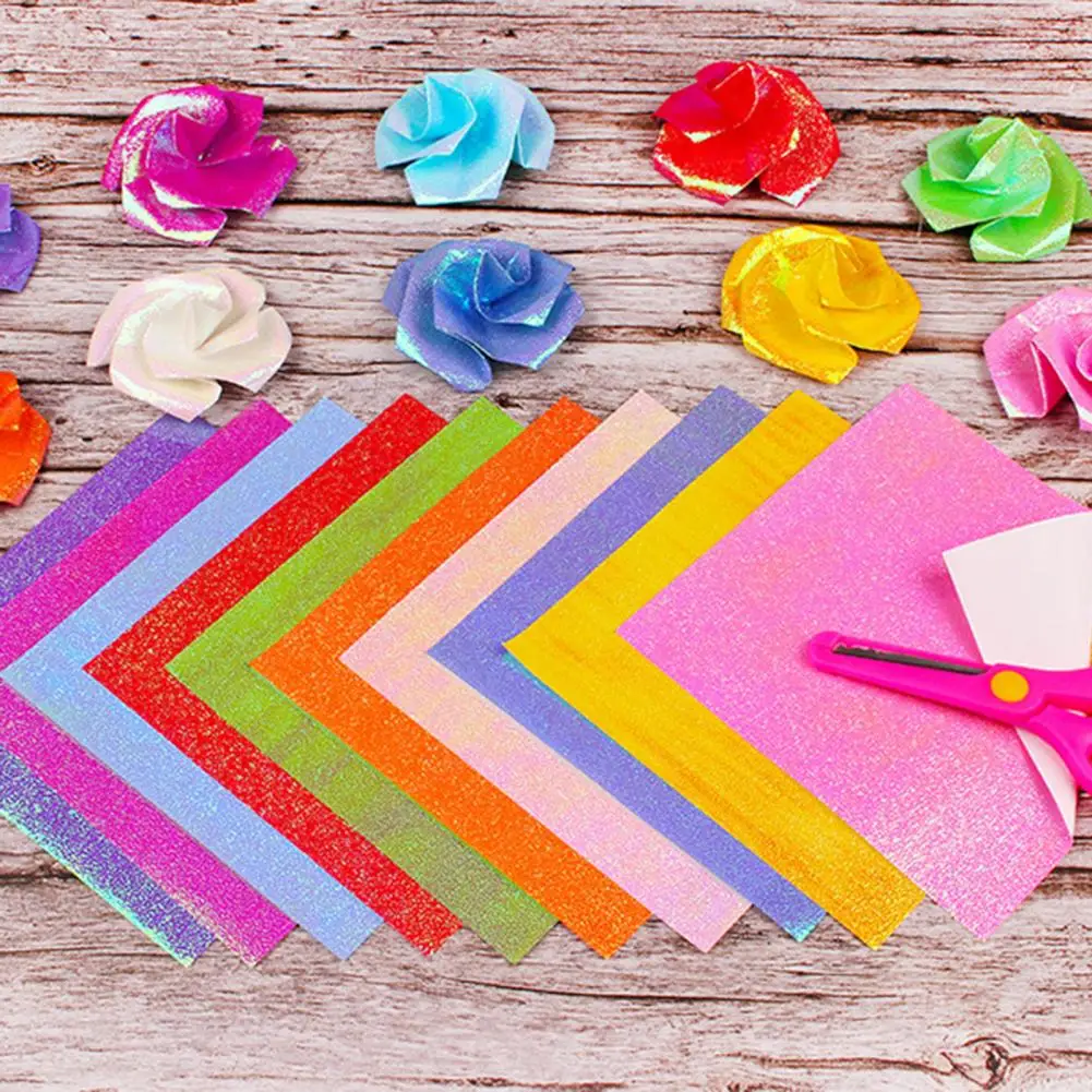 50 pcs/bag multi tamanho quadrado origami papel único-face glitter dobrável papéis artesanato ferramenta multi diy scrapbooking