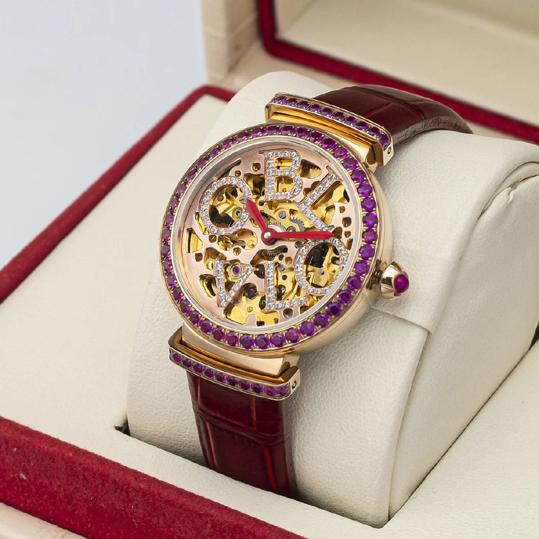 Oblvlo เคสนาฬิกาข้อมือผู้ชายโชว์กลไกสุดหรูสำหรับผู้หญิงสายหนังลูกวัวคริสตัลแซฟไฟร์หน้าปัดกันน้ำขนาด34มม.