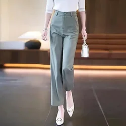 Women's Clothing Spring Autumn Solid Color Button Zipper High Waist Pockets Casual Formal Trouser Suits Trousers Commuter Pants
