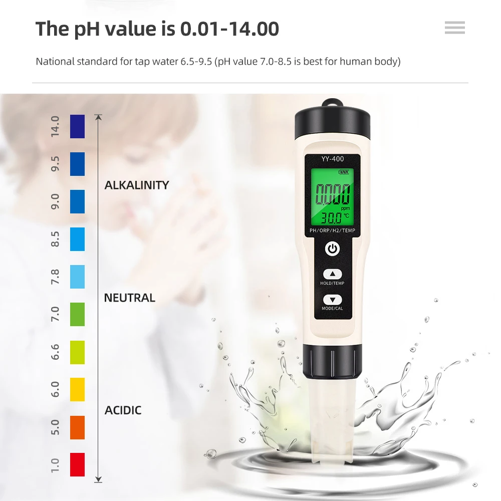 Misuratore PH digitale per acquario 4 in 1 ORP H2 TEMP Tester ricco di idrogeno Penna portatile Rilevatore multifunzione della qualità dell\'acqua