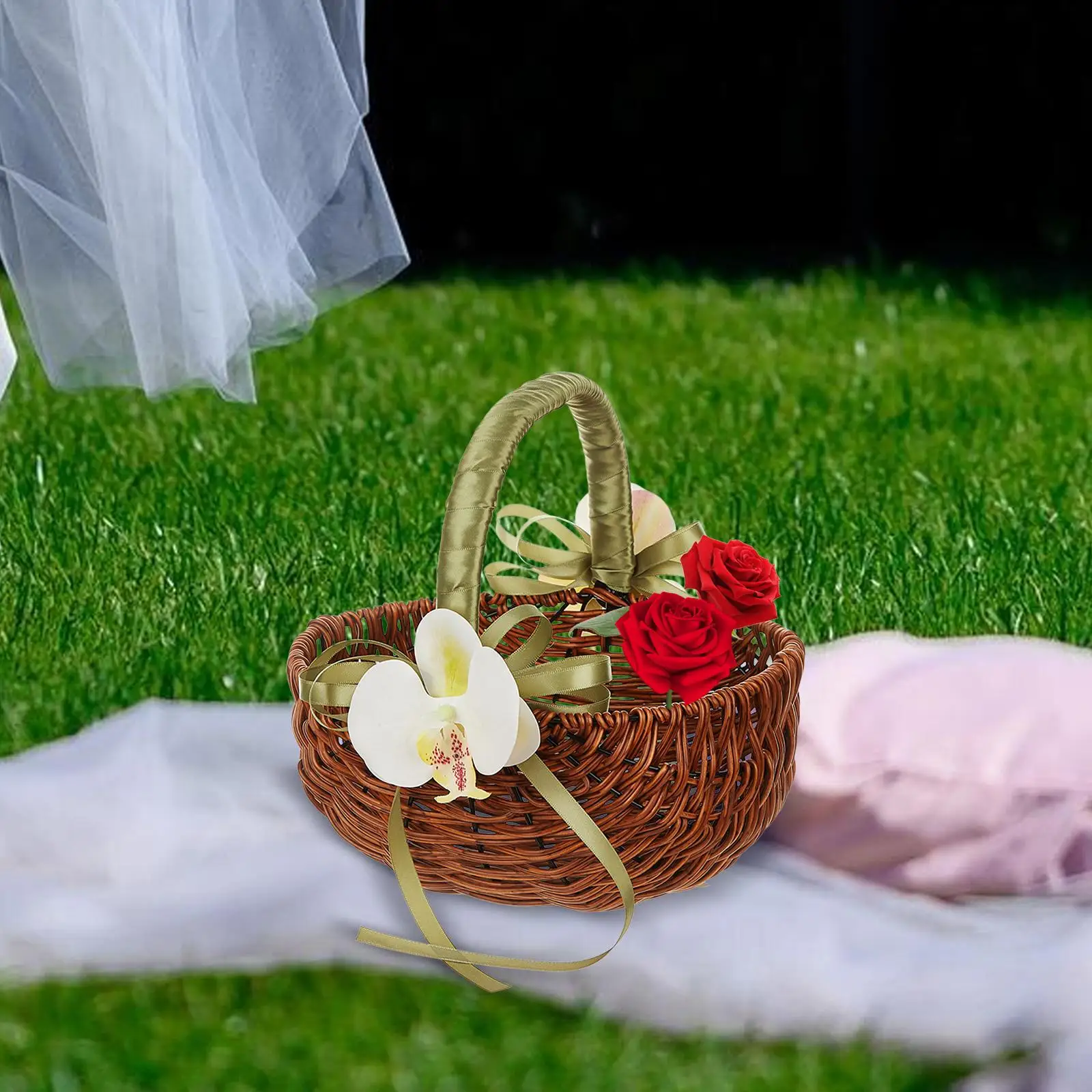 Portable Imitation Rattan Flower Girl Basket Elegant Floral Organizer for Home Garden and Picnic