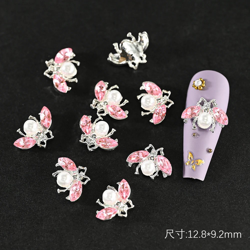 10 Teile/los Vintage Strass Nagel Charms 3D Emaille Biene Spinne Bär Metall Legierung Kristall Schmuck Maniküre DIY Nail art Dekorationen – Detail 5