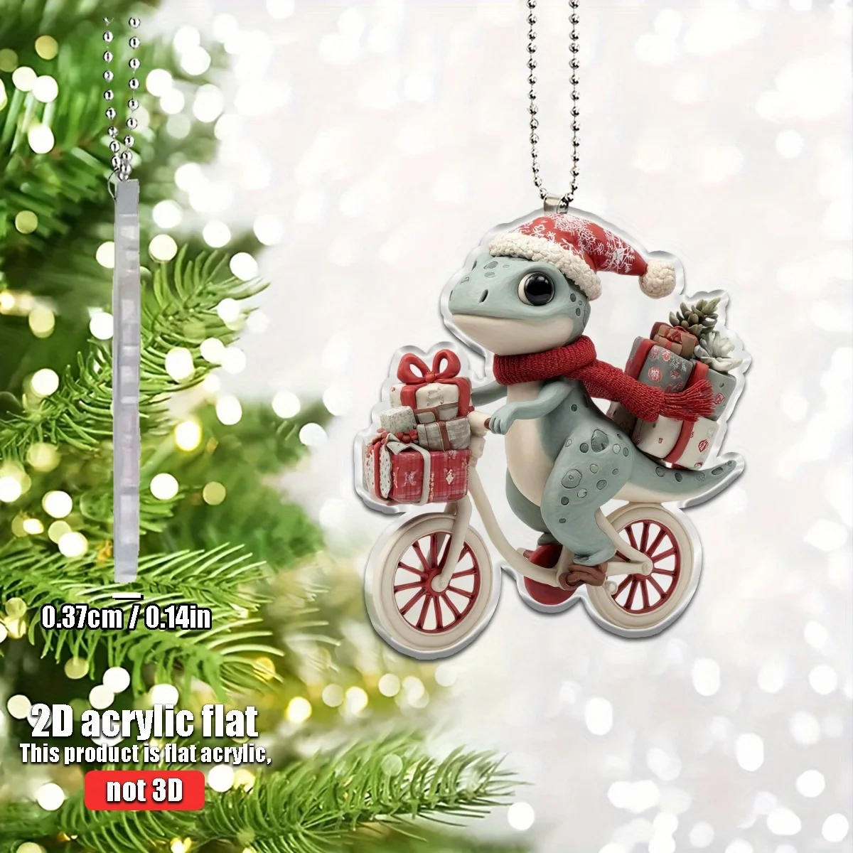Christmas Themed Acrylic Dinosaur Ornament Hat 2D Design Car Home Tree Decor Options Available Interior Accessories 1PCS