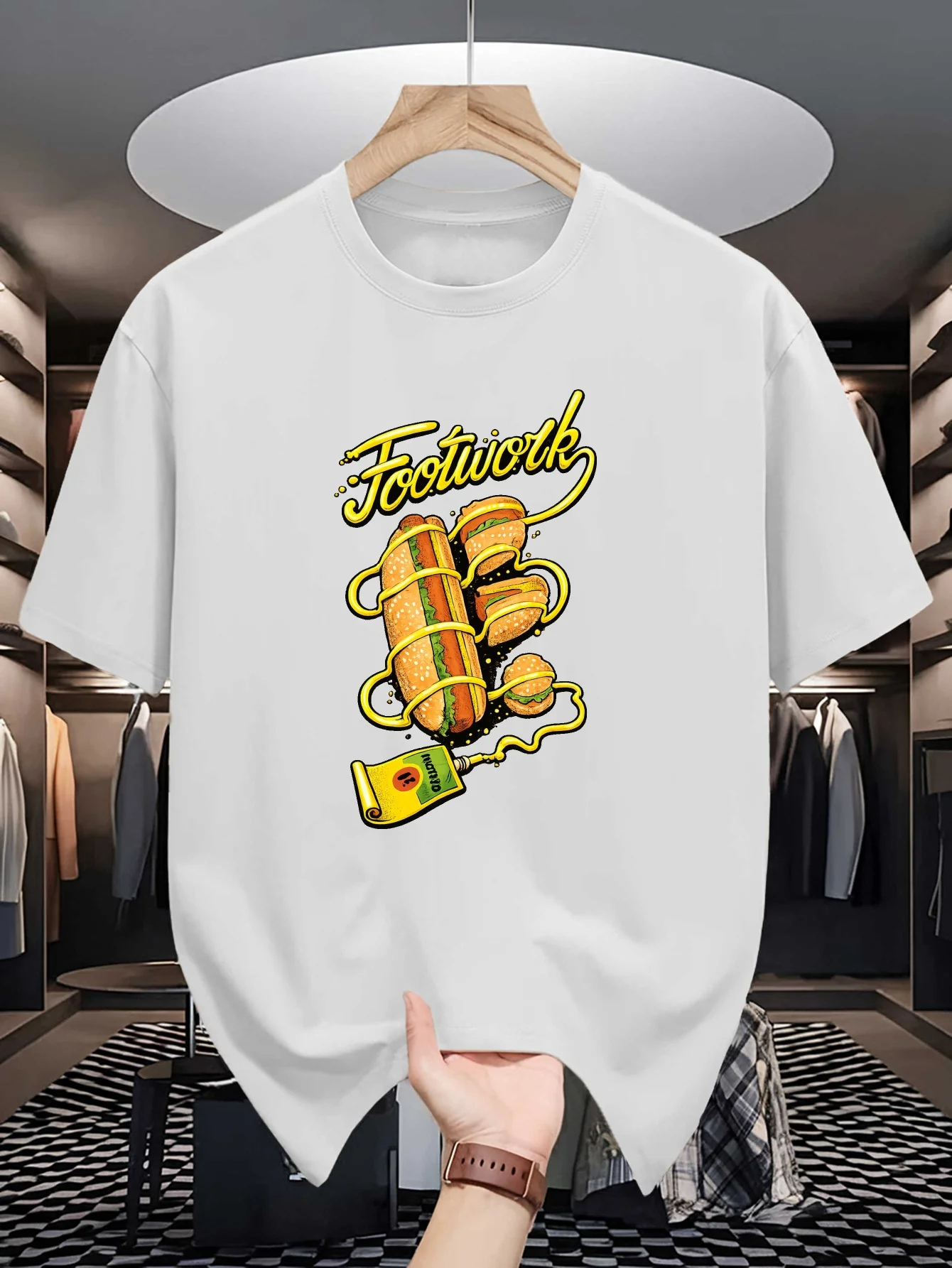 Vintage Hot Dog Burger Footwork Graphic Mens Crew Neck T Shirt Funny Fast Food Art Print Short Sleeve Casual Cotton Summer Tops