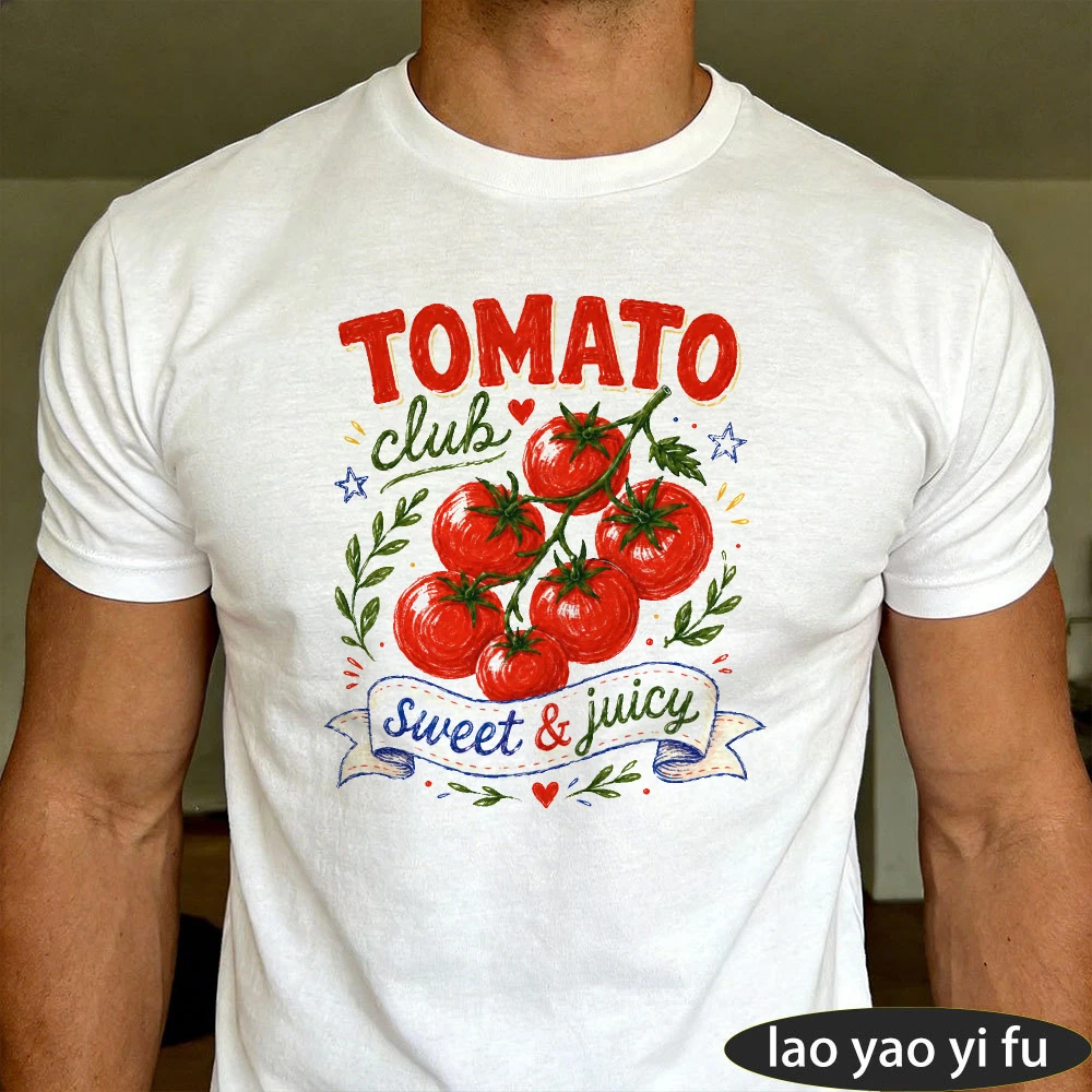 TOMATO club sweet and juicy Cotton Crew Neck Short Sleeve Men Women Summer Tee Fresh Vine Tomato Gardening Vegetable Casual Tees