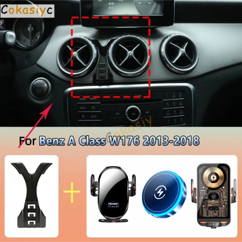 Suporte de Telefone para Carro para Mercedes Benz Classe A W176 2013-2018 com Carregamento Magnético Sem Fio e Sensor Automático - Acessórios para Sup