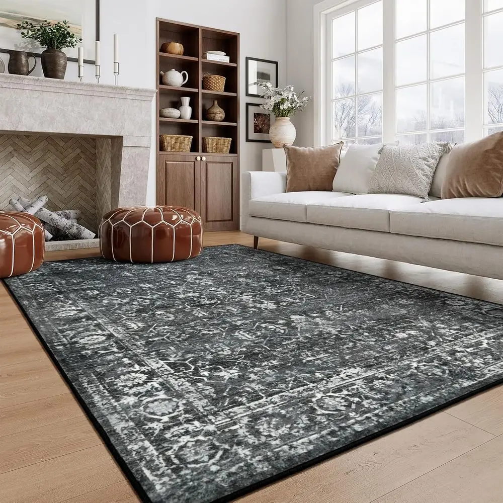 

Washable Black Area Rugs for Living Room, Non-Slip Bedroom Rugs, Stain Resistant Carpets for Dining Room and Office Entrance Dec