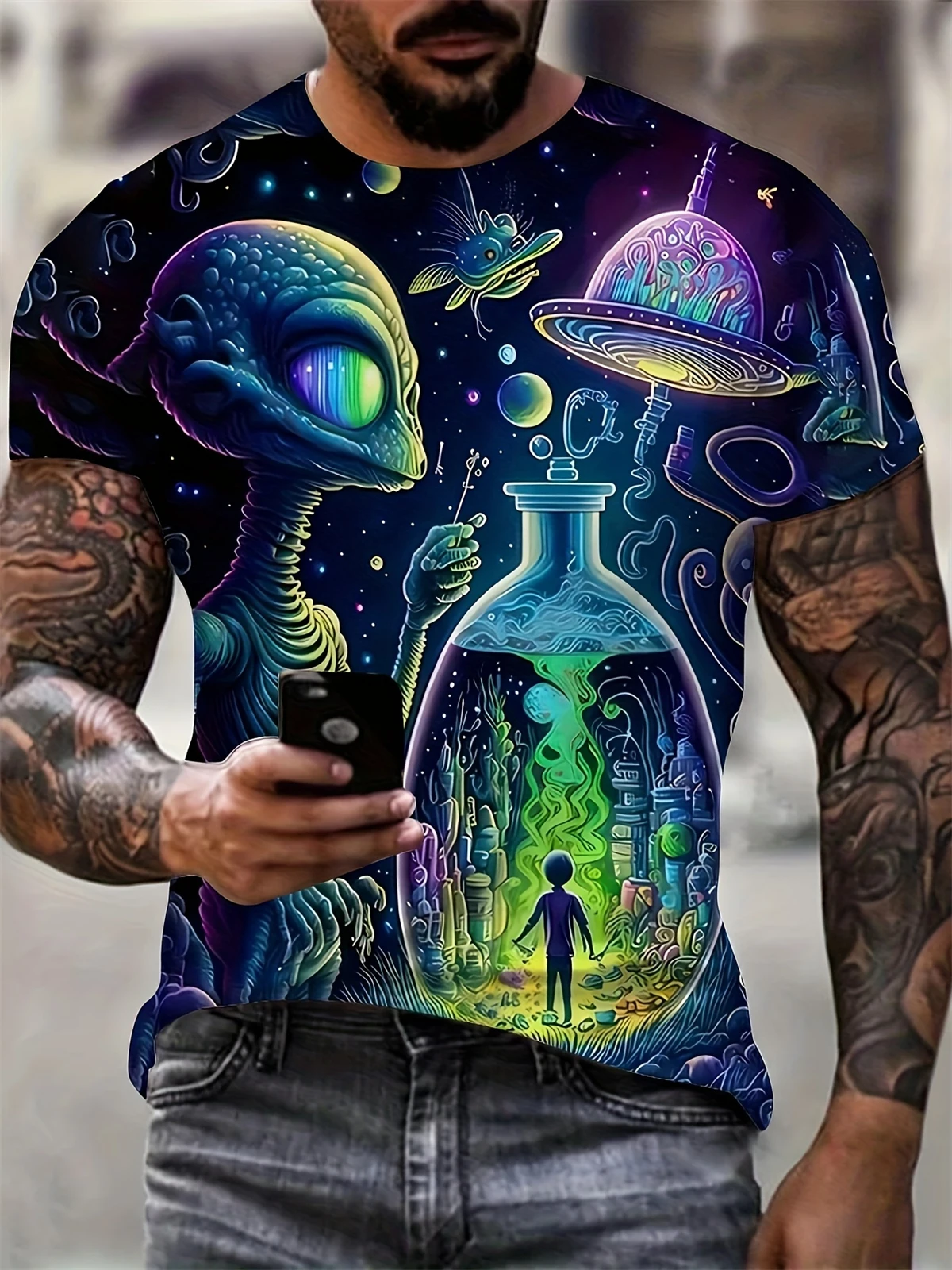 Men\'s T-Shirt New Cartoon Animal Pattern Print Crew Neck Tops Short Sleeve Oversized T Shirt Men Summer Fashion Men\'s Clothing ﻿