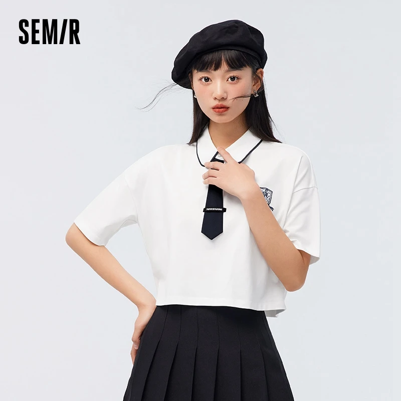 Semir Polo Shirt Women Short Contrasted Color Fashion 2023 New Summer Loose T-shirt