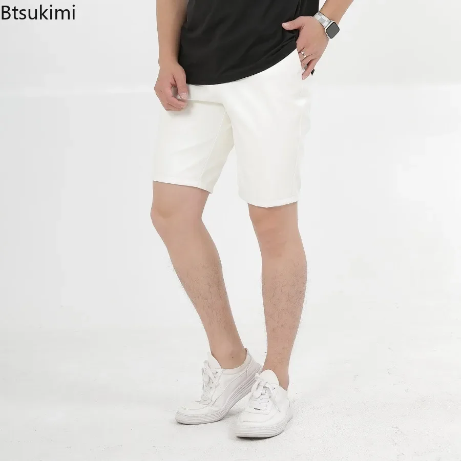 

Летние тонкие кожаные шорты мужские однотонные дышащие повседневные шорты рабочий стиль эластичные мягкие брюки из искусственной кожи длиной до колена мужские