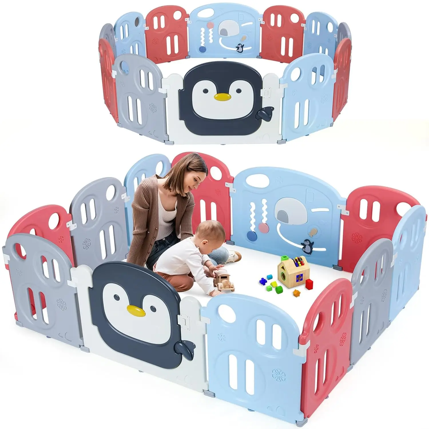 Baby Playpen,180x150x62cm,Expandable,Indoor&Outdoor Playpen, Toddler Playpens, Plastic Barrier, 12 Panels