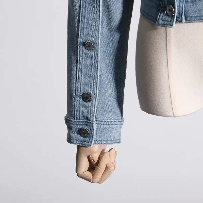 Women Jeans Jacket New  American Vintage Washed Aged Strapless Design Denim Jacket  Niche Design Coat Women Jackets for Women