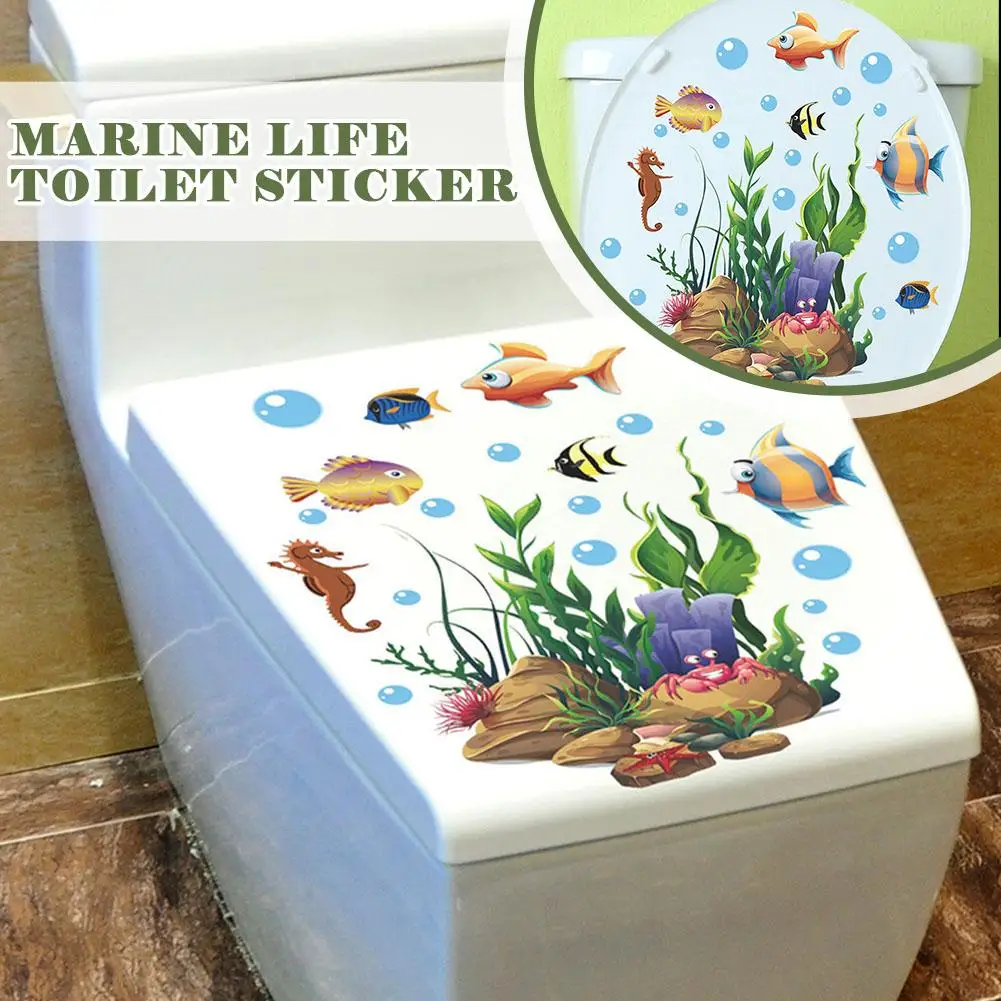 Marine Life Toilet Sticker Self Adhesive Bathroom Wall Decals Ornament Creative Decoration Home PVC Sticker Removable G4B3