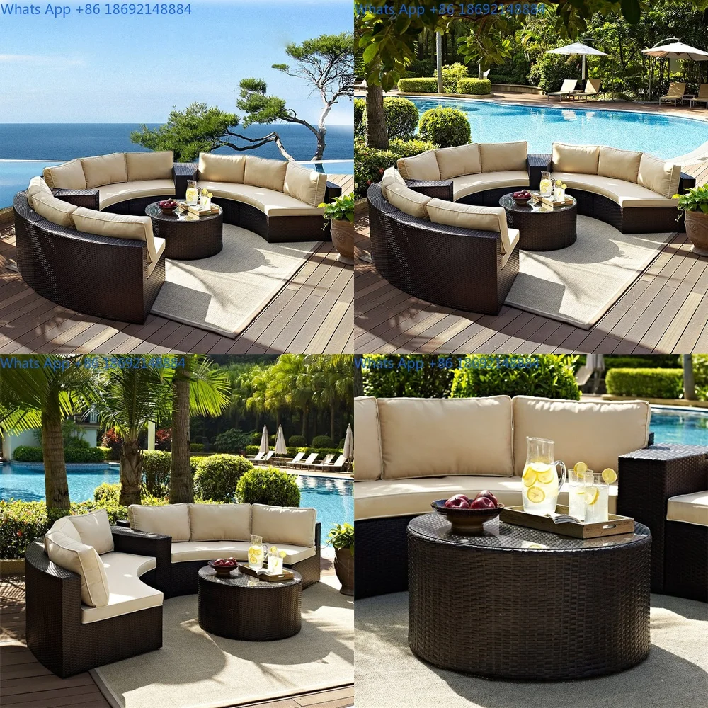 

Outdoor Rattan Sofa Set for Living Room Garden Patio Lounge with Coffee Table