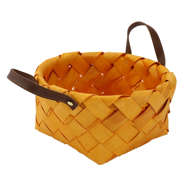 2 Pcs Hand Woven Bread Fruit Storage Basket Wood Chip Woven Storage Box Japanese Round Food Tray With Portable Home Decoration