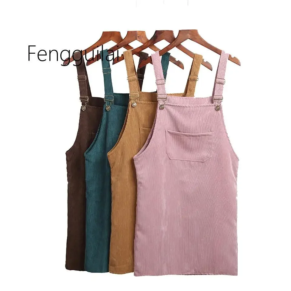 

Summer Women Skirts 2020 Casual Corduroy Suspender Overall Vest Jumpsuit Braces Skirt Lady Preppy Style Skirt School