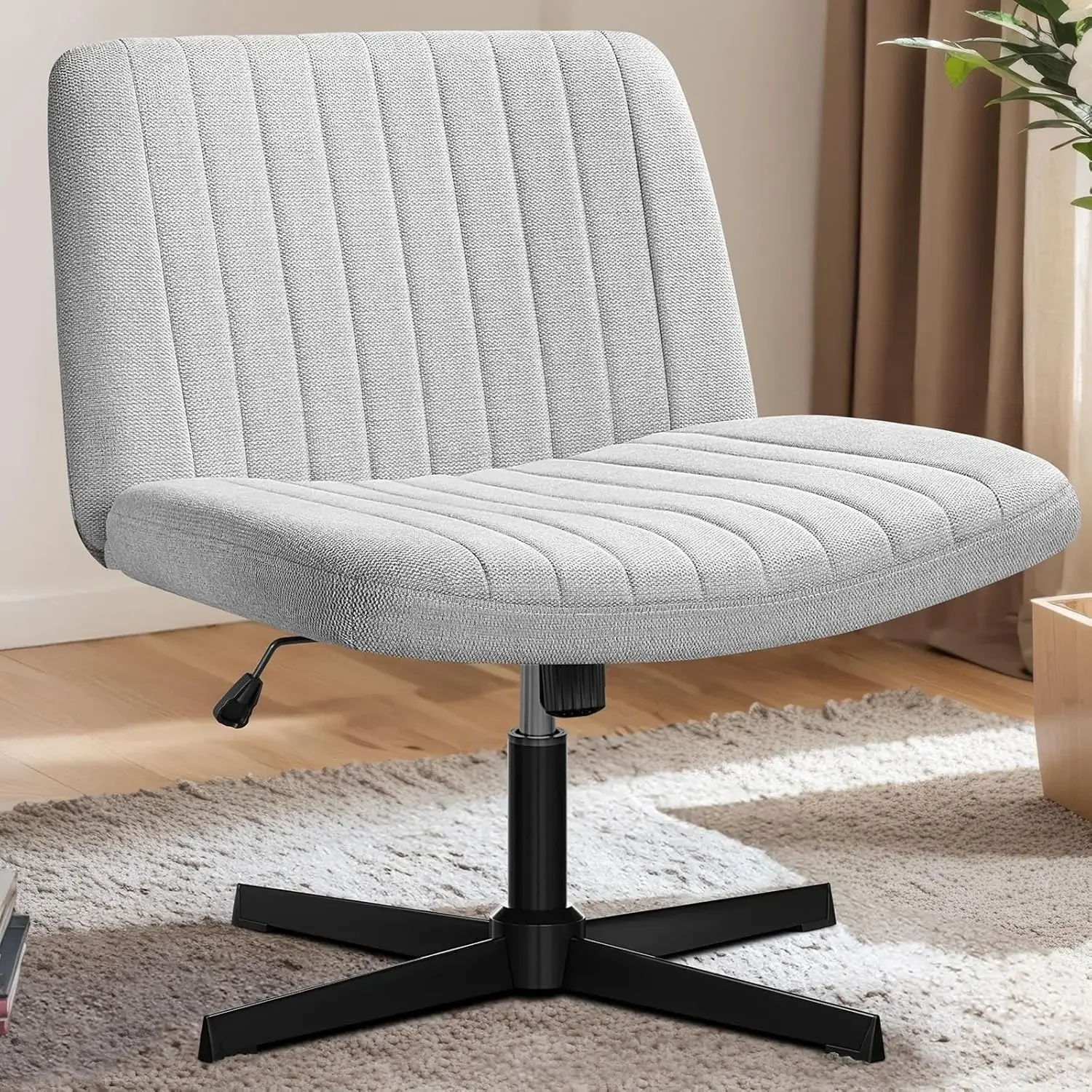 

Criss Cross Chair, Armless Cross Legged Office Desk Chair with Fabric Padded Seat No Wheels, Swivel Adjustable for Home Office