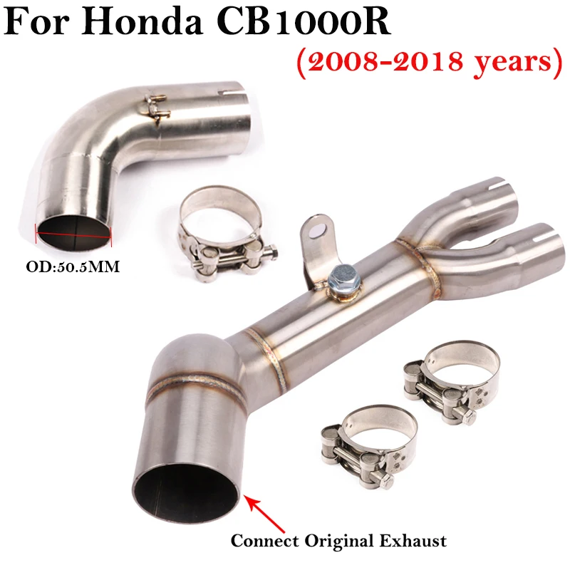 Slip On Per Honda CB1000R CB 1000R 2008 - 2018 Moto Sistema di Fuga di Scarico Centrale di Collegamento Tubo Silenziatore In Acciaio Inox 51MM