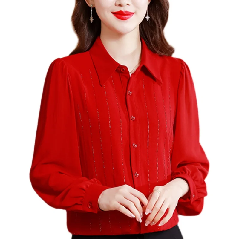 Seda irt Mujer Largo Sve Color puro Verano Nueva Faion Seda de alta gama Commute Sle Versión coreana Collar Bu...