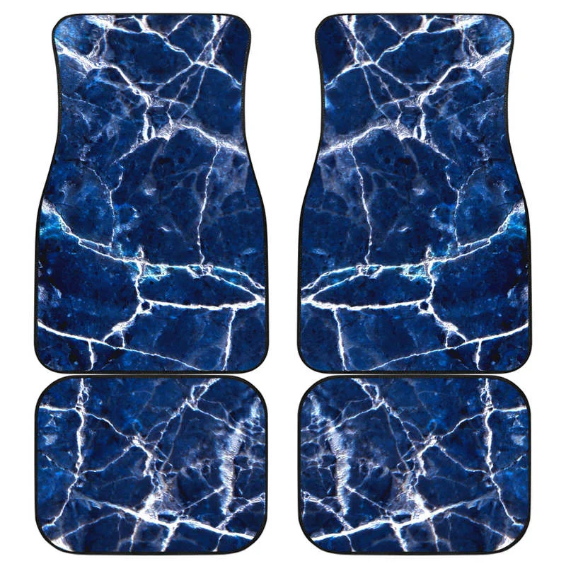 

Blue White Marble Print Front And Back Car Floor Mats Heavy Carpet Front And Rear Full Set 4PCs Pack