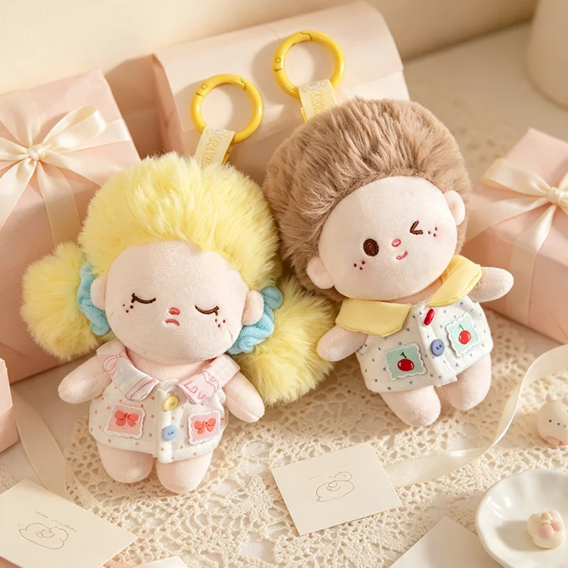 Cute Fluffy Hair Rag Doll Plush Keyring Adorable Expression Dressable Mini Doll Backpack Pendant Kawaii Doll Key Chain Gifts