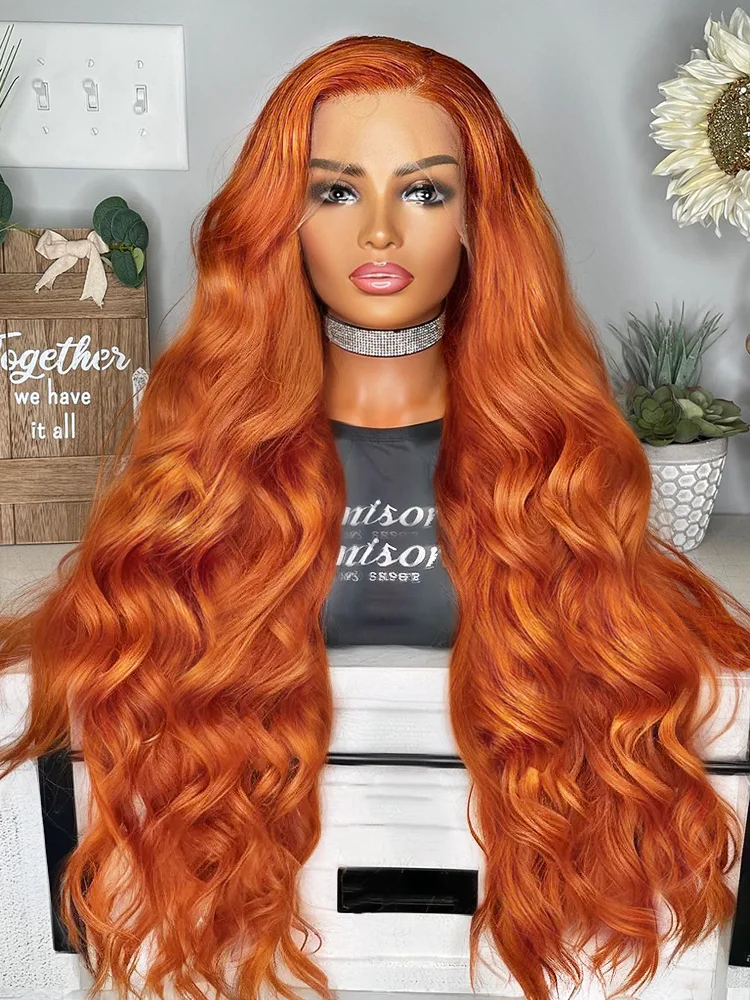 250 Density 350 Ginger Body Wave 30 40Inch 13x4 Lace Front Wig Orange 13x6 Human Hair Lace Frontal Wigs Brazilian HD Transparent