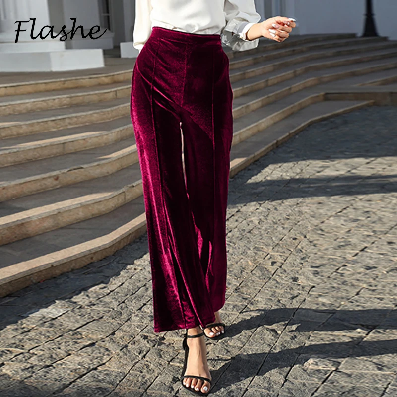 

Autumn Winter Velvet Pants Women High Waist Solid High Waist Pants For Women Fashion Long Trousers