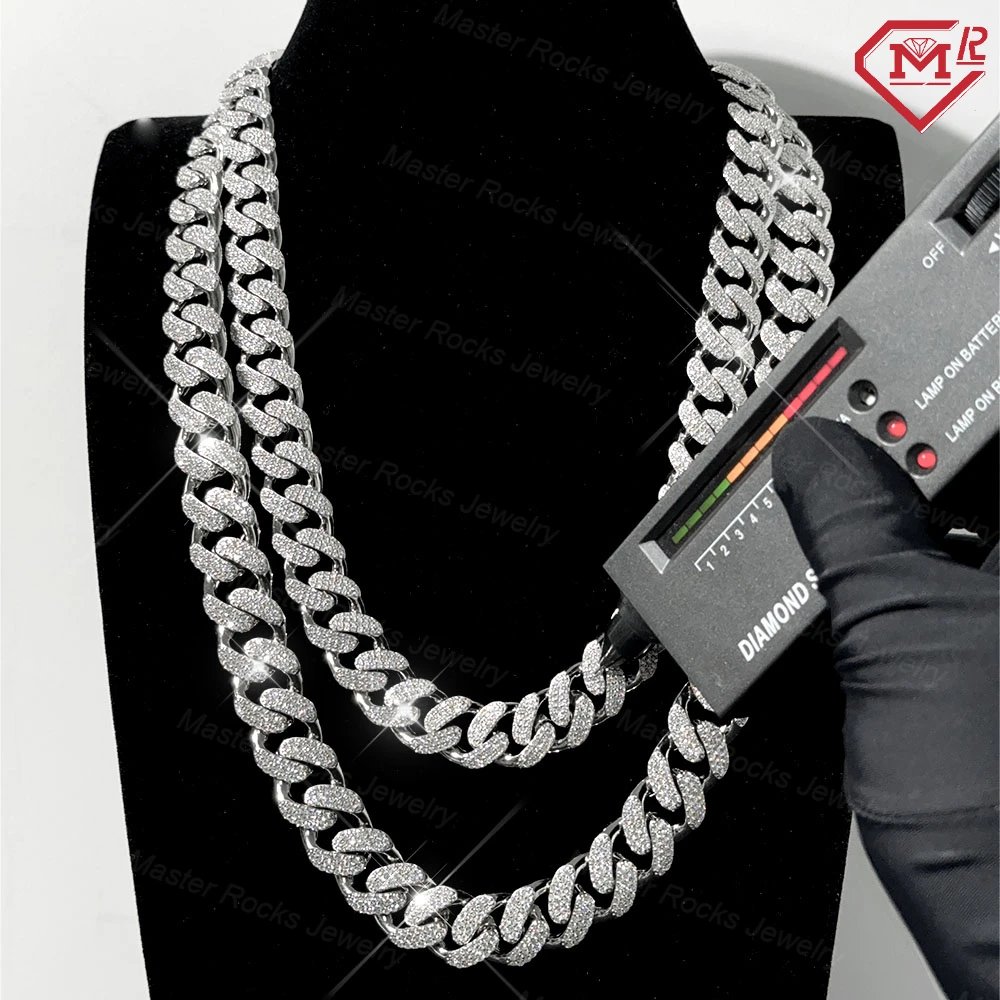 

Hiphop Stock Moissanite Cuban Link Chain 15mm 18mm 925 Silver Iced Out Moissanite Cuban Chain