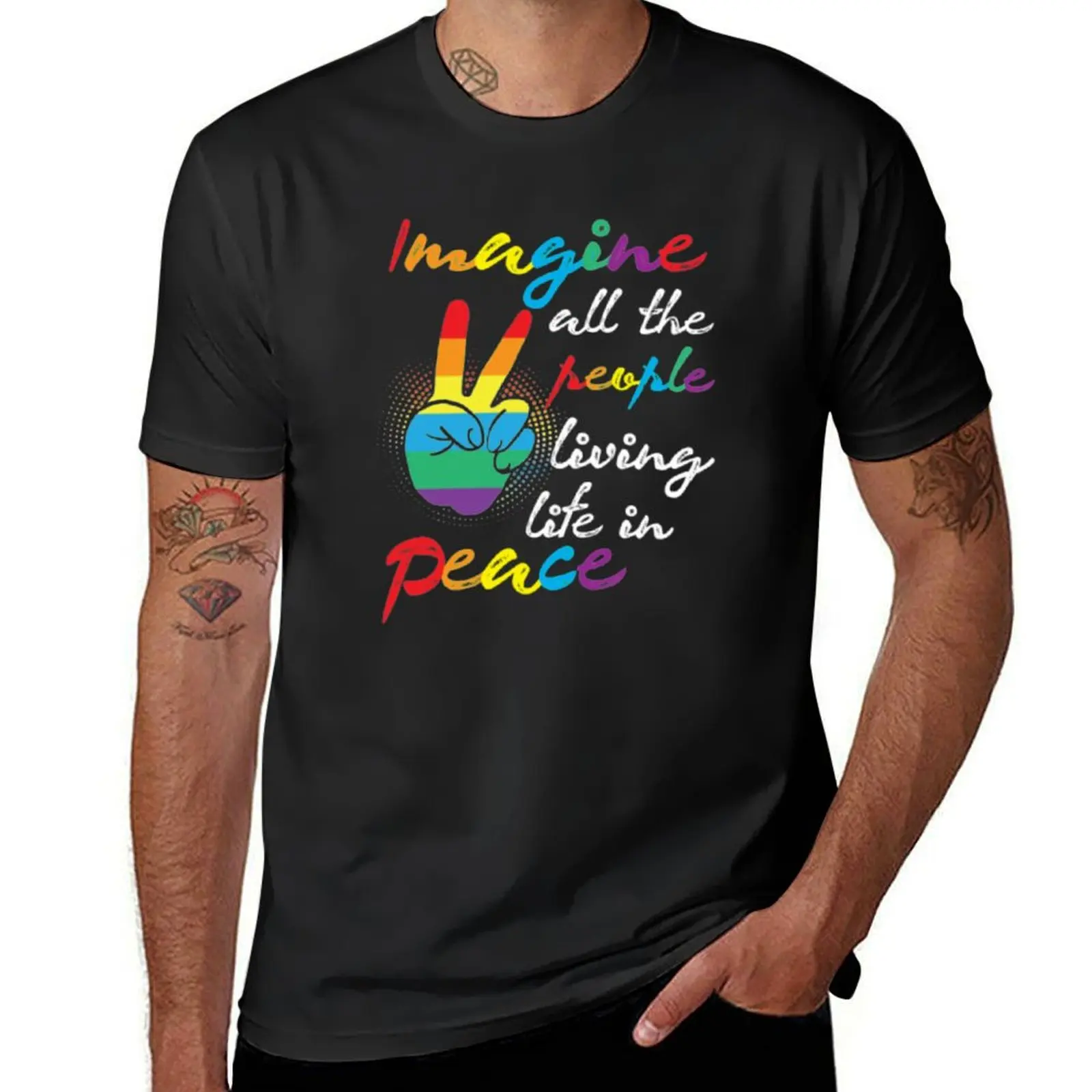 Lgbt Imagine All The People Living Life In Peace T-Shirt customs tops heavyweights Men's t shirts