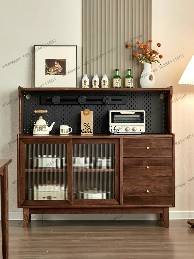 Black Walnut Wood Sideboard Cabinet Modern Minimalist Solid Wood Living Room Storage Wall Integrated Storage Side Cabinet